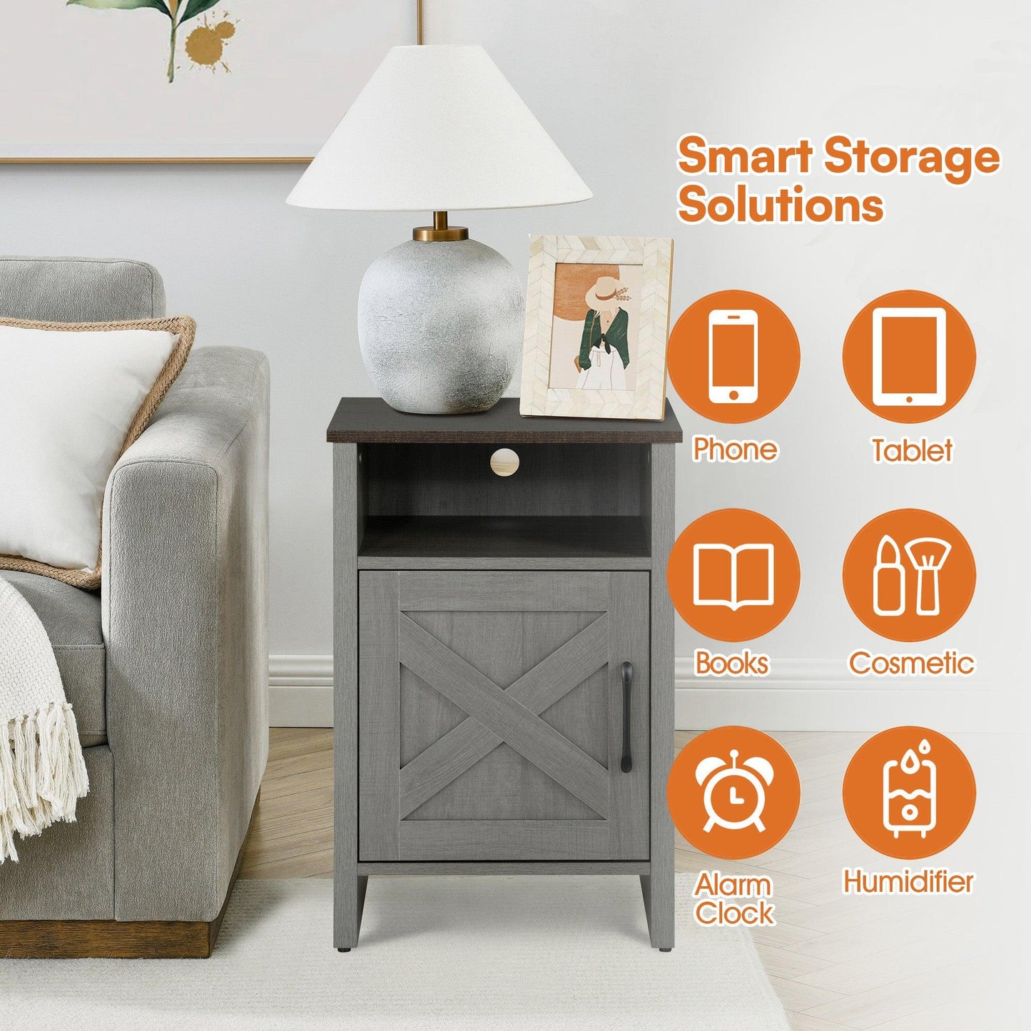 Furniture of America Farmhouse Grey 16-inch Side Table with Barn Door and Open Shelf