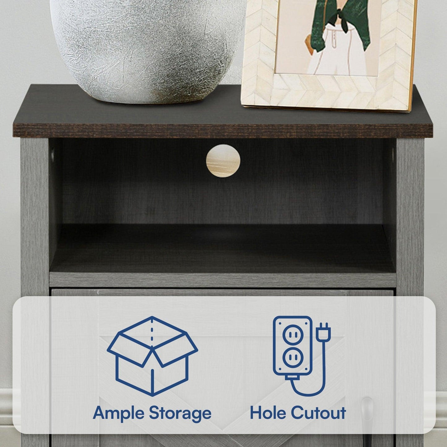 Furniture of America Farmhouse Grey 16-inch Side Table with Barn Door and Open Shelf