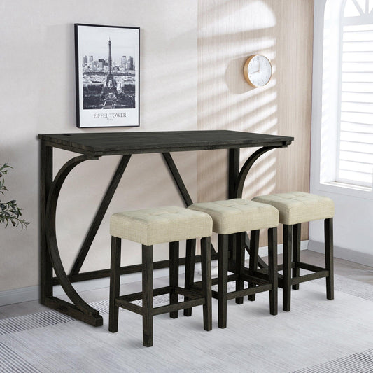 59" Rustic Dining&Bar Table Set with 3 Stools for Apartment, USB-A & USB-C Charging Ports