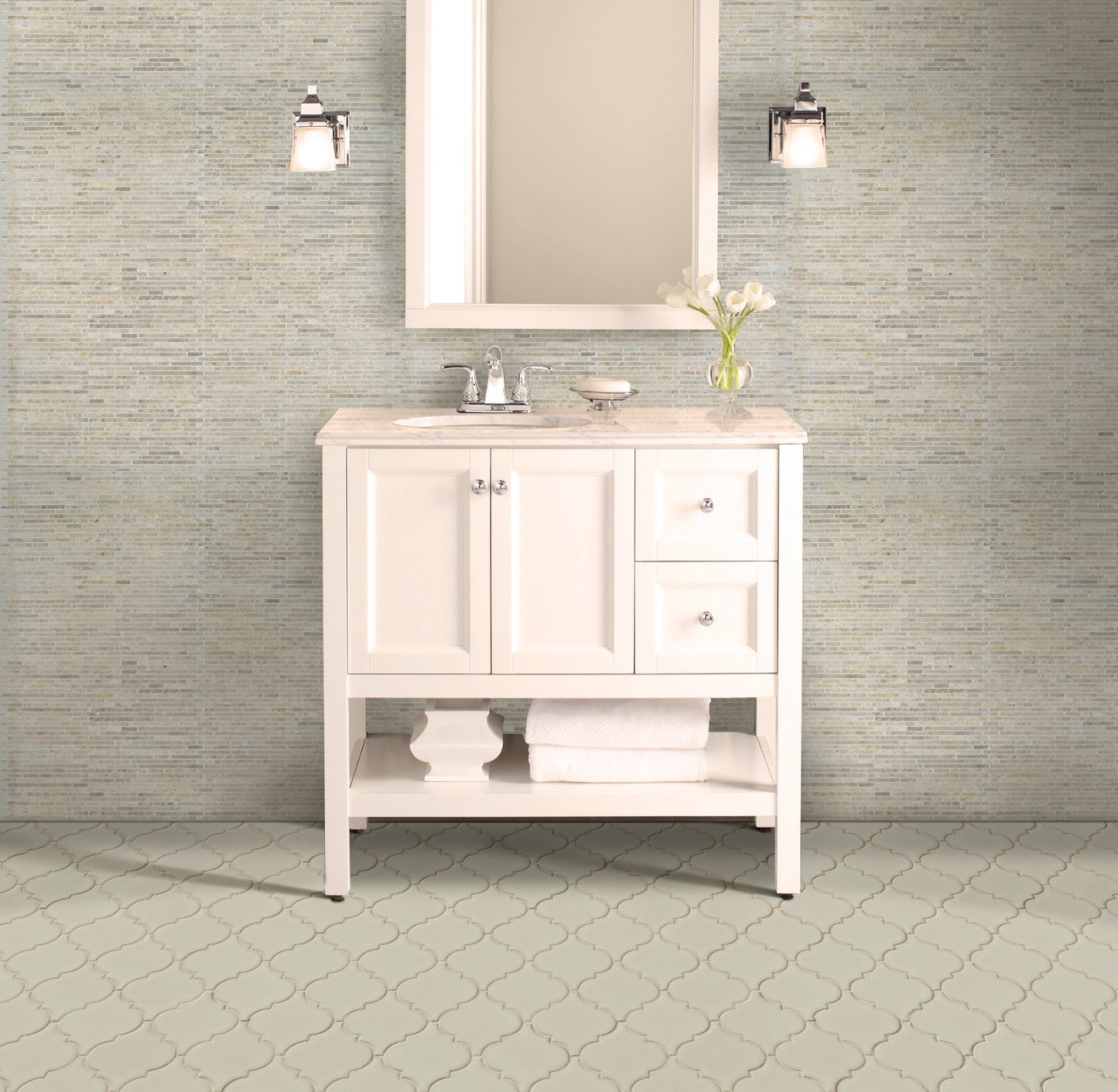 Antique White Arabesque 10.83" x 15.5" Glazed Ceramic Mesh-Mounted Mosaic Wall Tile Pattern-MSI Collection