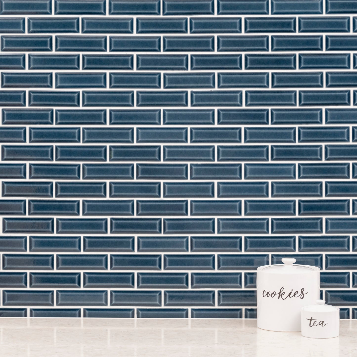 Bay Blue Beveled 12"x12" Ceramic Mesh-Mounted Mosaic Tile - MSI Collection