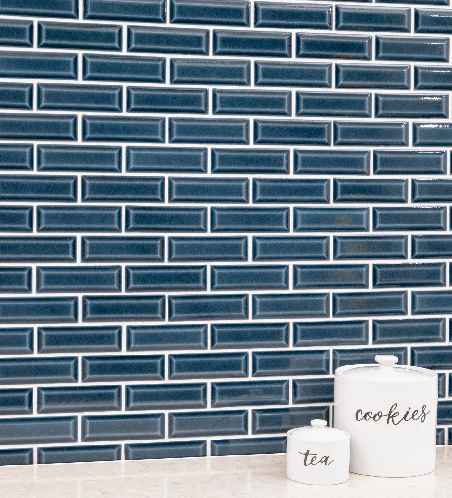 Bay Blue Beveled 12"x12" Ceramic Mesh-Mounted Mosaic Tile - MSI Collection