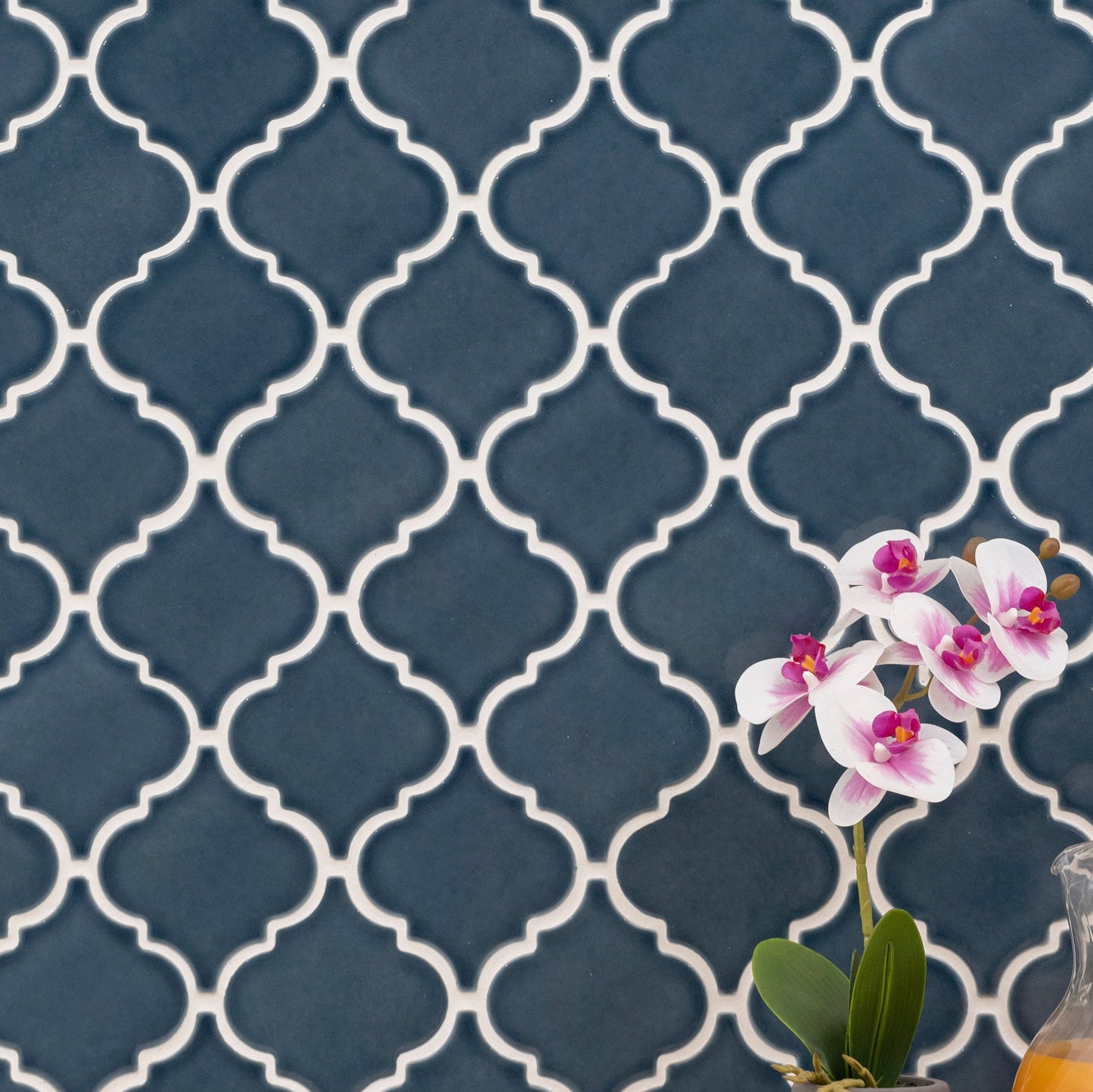 Bay Blue Arabesque 10.83"x15.50" Ceramic Mesh-Mounted Mosaic Tile - MSI Collection
