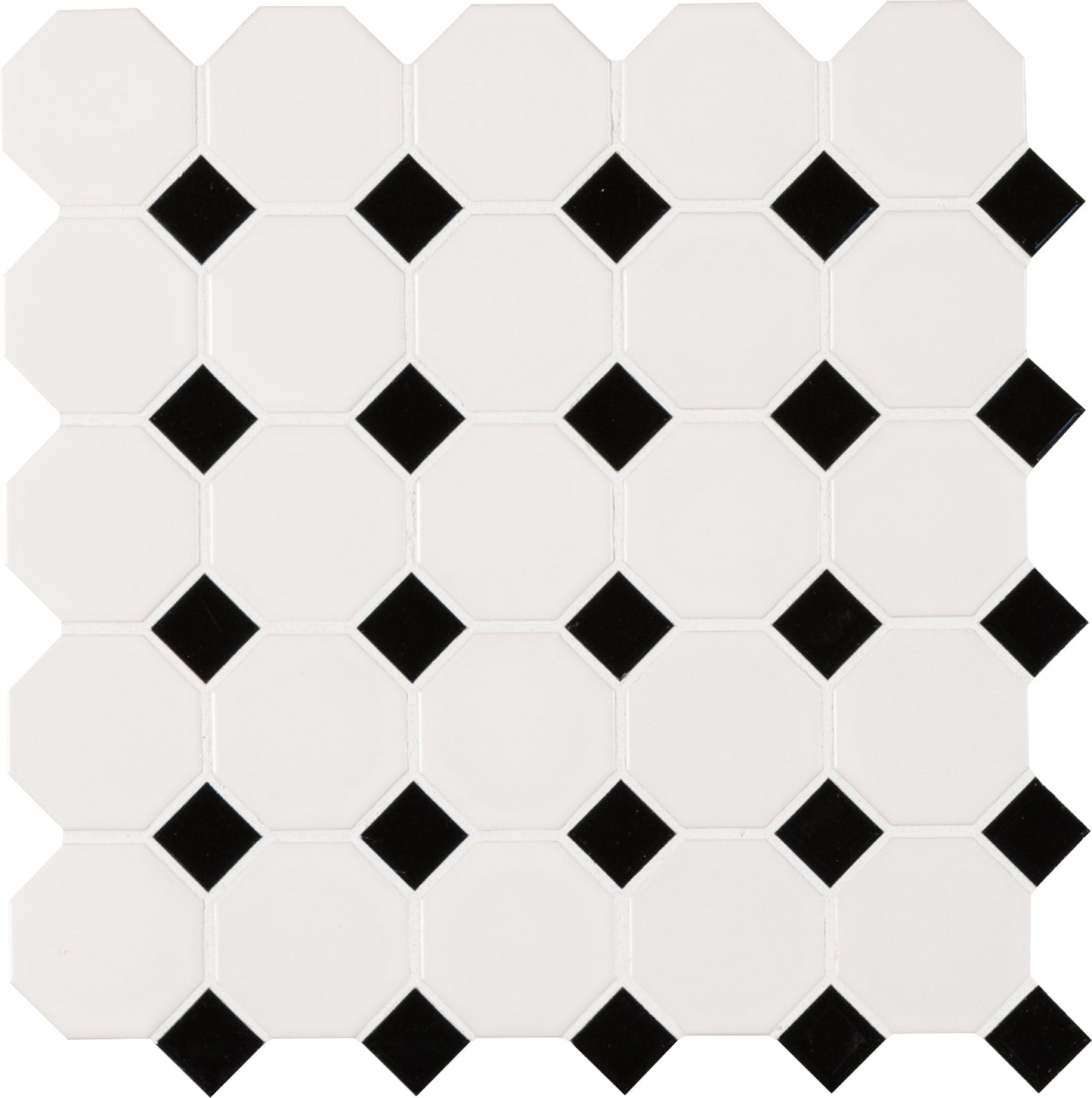 Black and White Octagon 11.61"x11.61" Matte Porcelain Mosaic Tile - MSI Collection