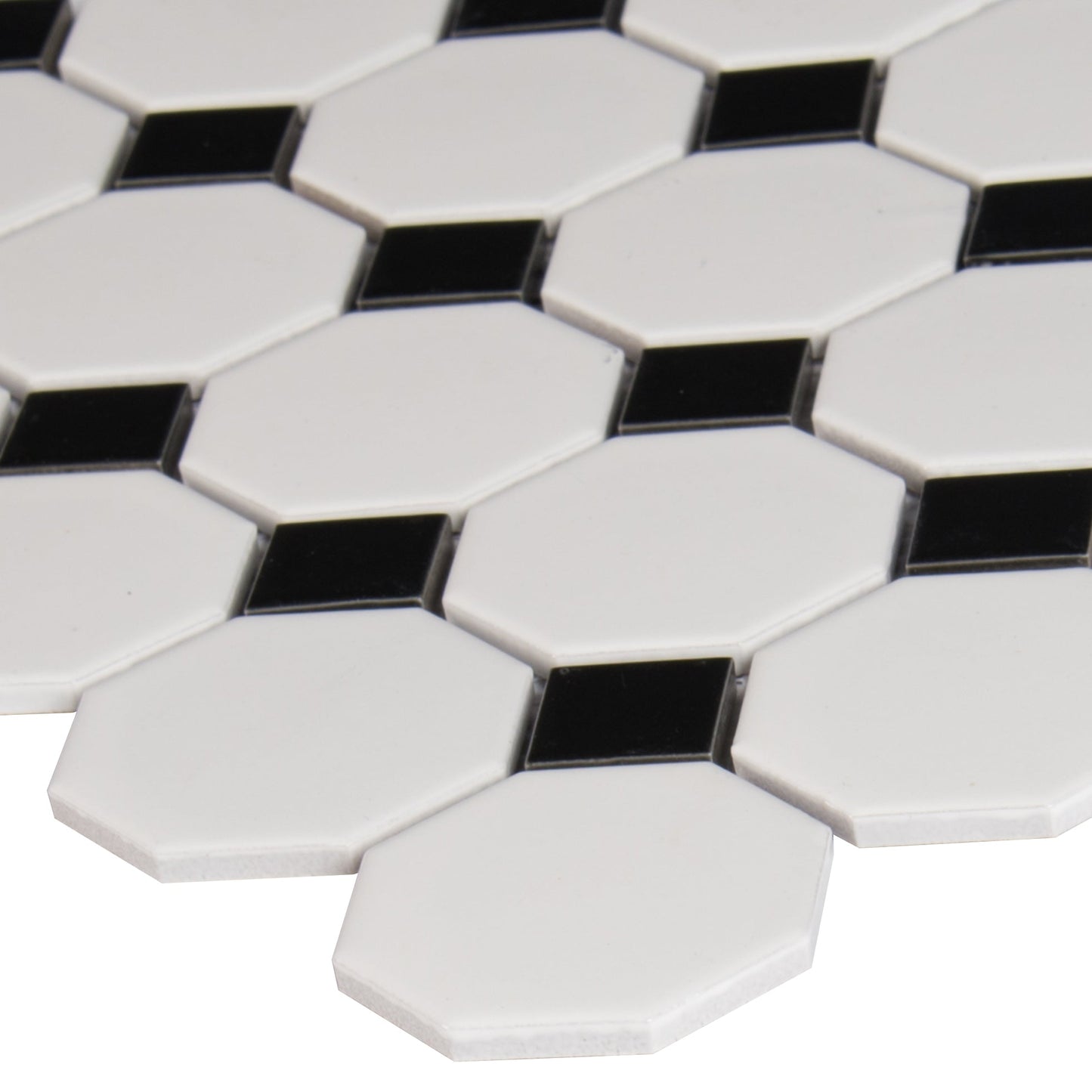 Black and White Octagon 11.61"x11.61" Matte Porcelain Mosaic Tile - MSI Collection