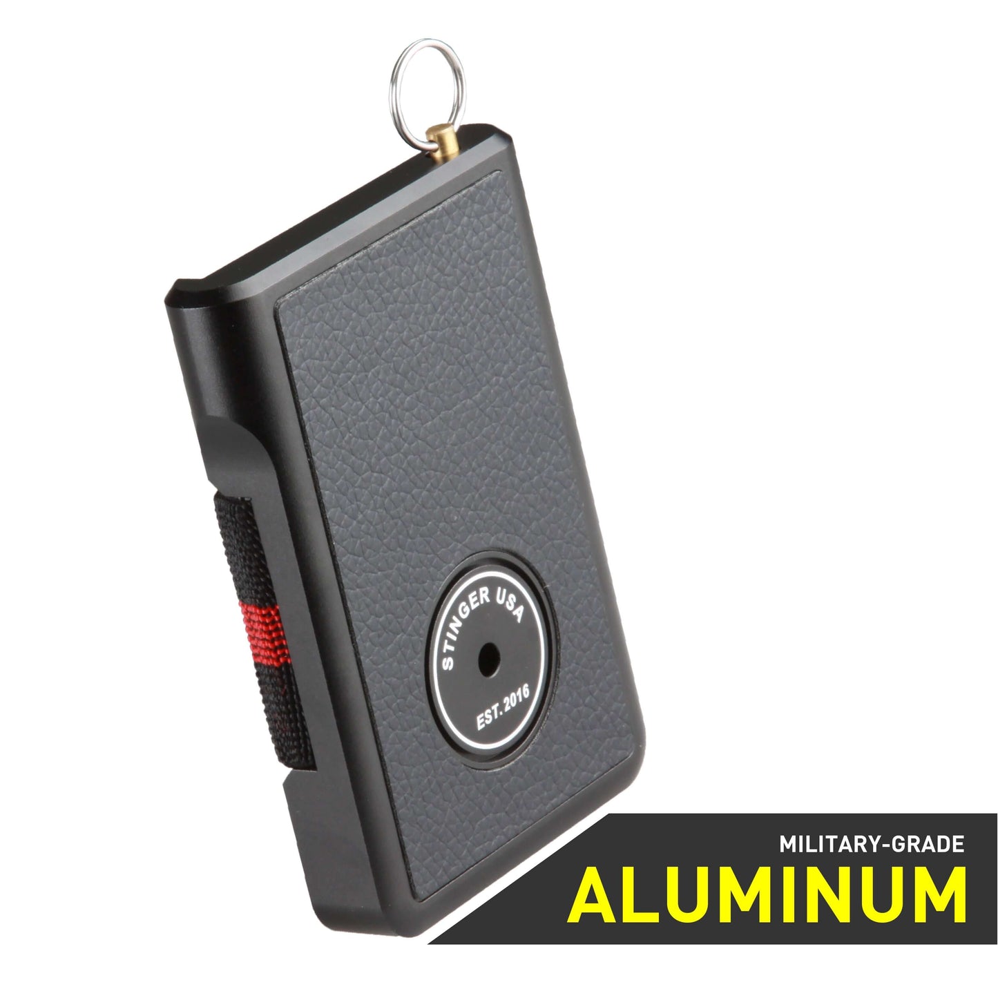 Stinger Aluminum Minimalist Wallet, Card Holder, Safety Wallet with Personal Alarm ( Leather Black )