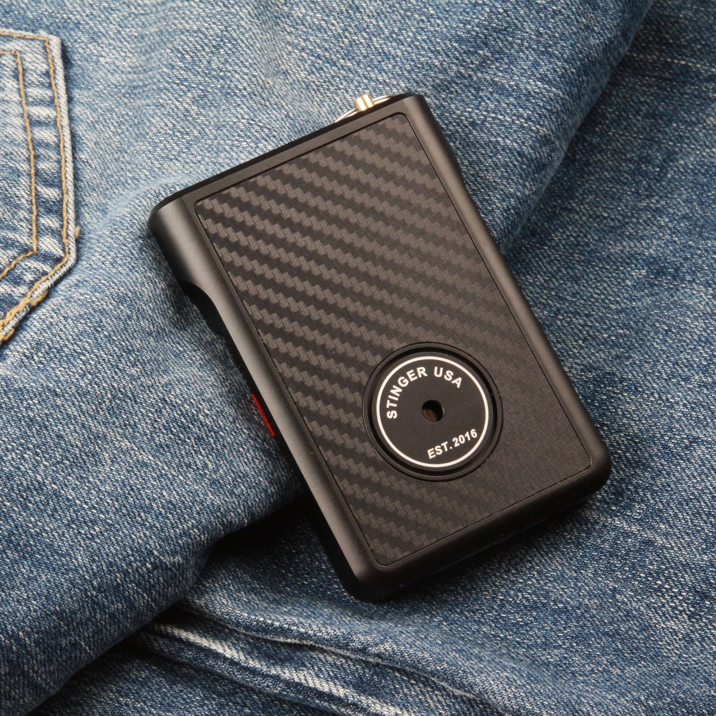 Stinger Minimalist Wallet, Card Holder, Safety Wallet with Personal Alarm, Multi-functional Tool, and Magnifier (Black Carbon Fiber)