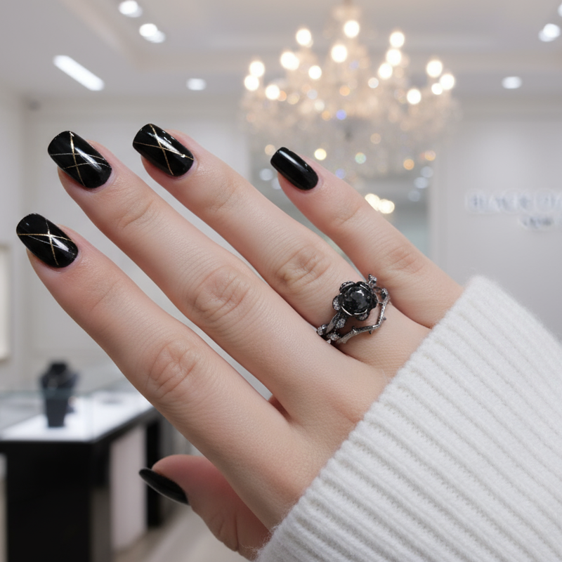 Black Rose- .50ct Round Cut Diamond Modern Goth Engagement Rings