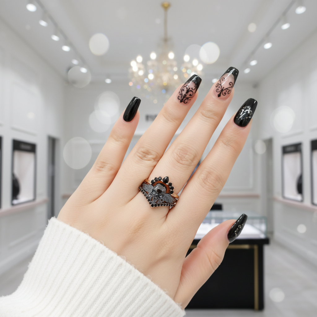 My Queen- 3pc Rose Gold Black Diamond Gothic Ring