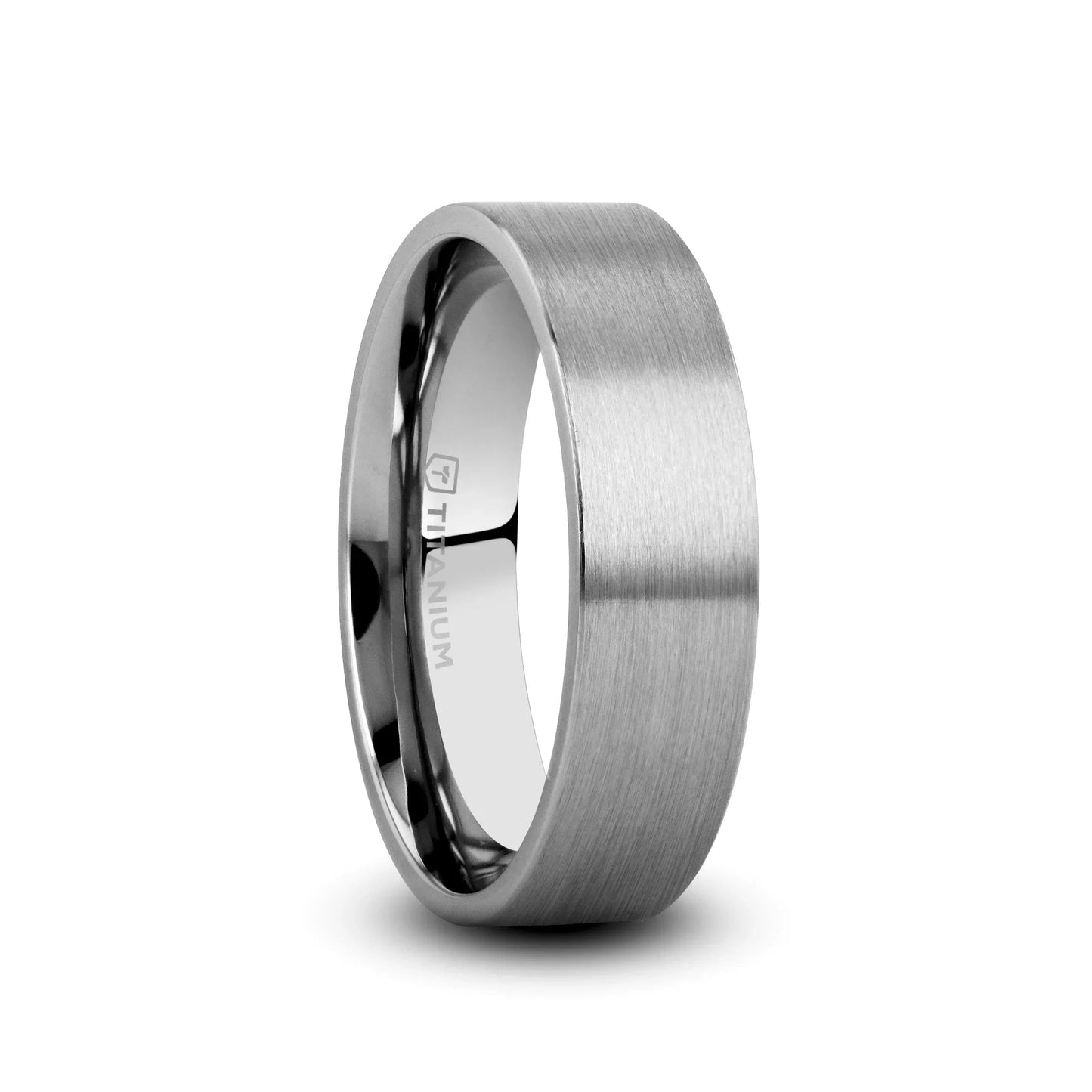 SOLAR Flat Profile Brushed Finish Men’s Titanium Wedding Band – 6mm & 8mm