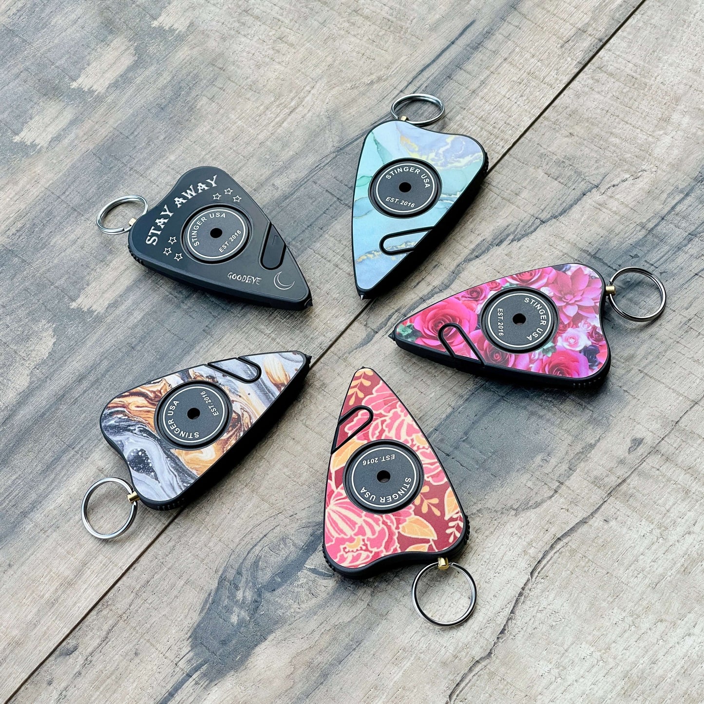 Stinger Stay Away Personal Safety Alarm Keychain Emergency Tool: Siren Alarm, Seat Belt Cutter, Glass Breaker (Black Marble)