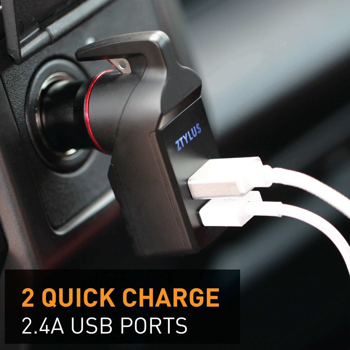 Stinger USB Car Charger Emergency Tool, Seatbelt Cutter, Spring-Loaded Car Window Breaker (Black)