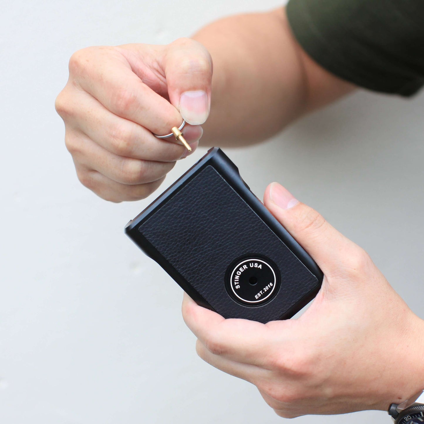Stinger Aluminum Minimalist Wallet, Card Holder, Safety Wallet with Personal Alarm ( Leather Black )