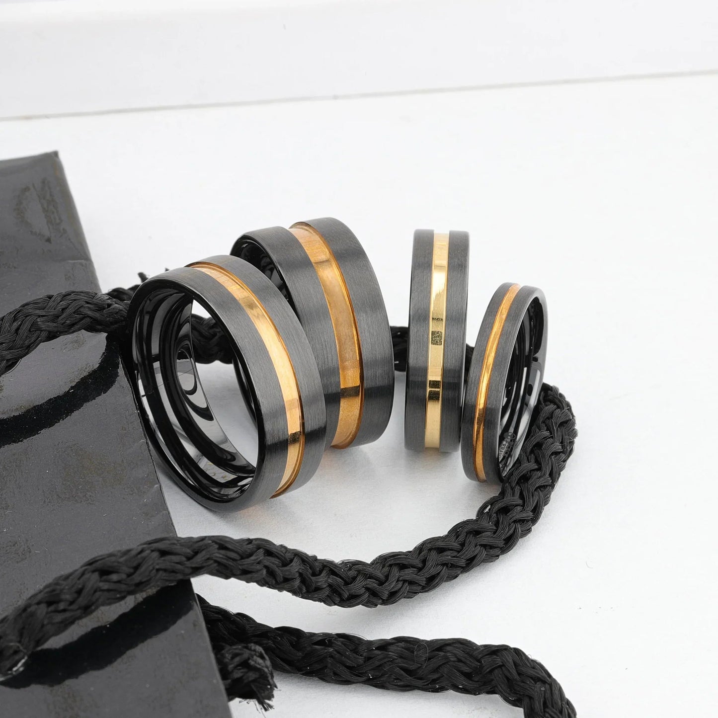 VIVALDI Black Ceramic Wedding Band With Yellow Gold Groove - 4mm - 8mm