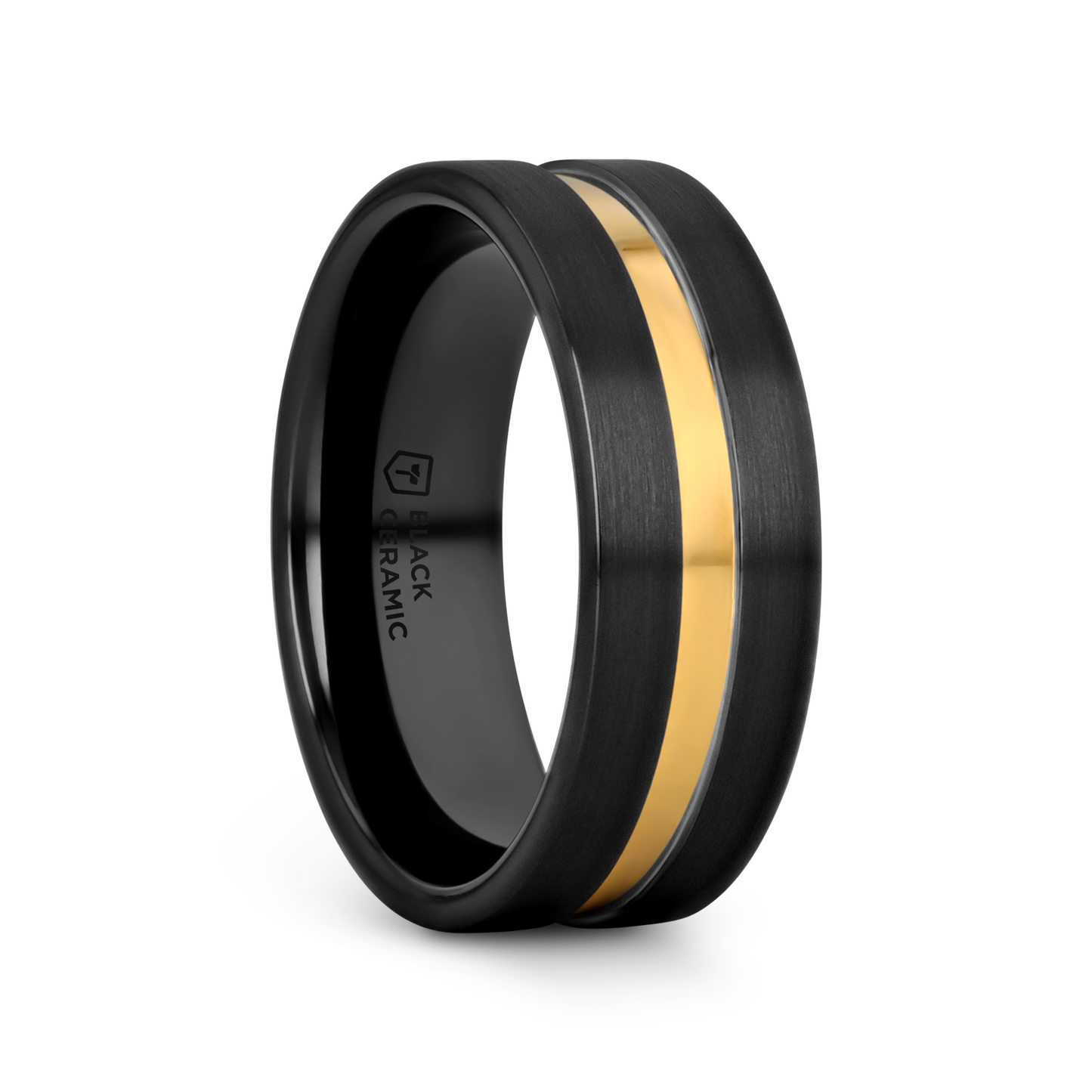 VIVALDI Black Ceramic Wedding Band With Yellow Gold Groove - 4mm - 8mm