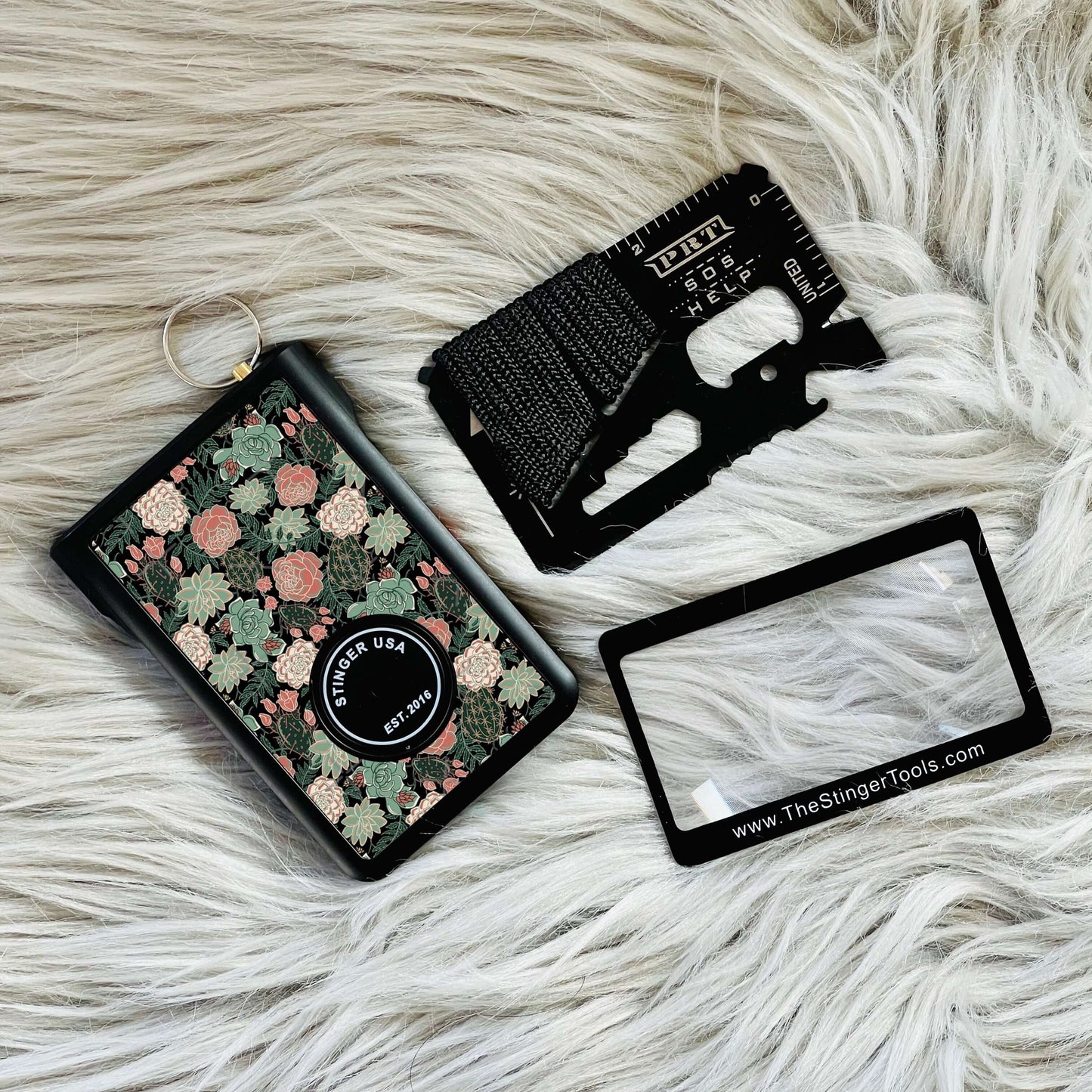 Stinger Minimalist Wallet, Card Holder, Safety Wallet with Personal Alarm, Multi-functional Tool, and Magnifier (Black Carbon Fiber)