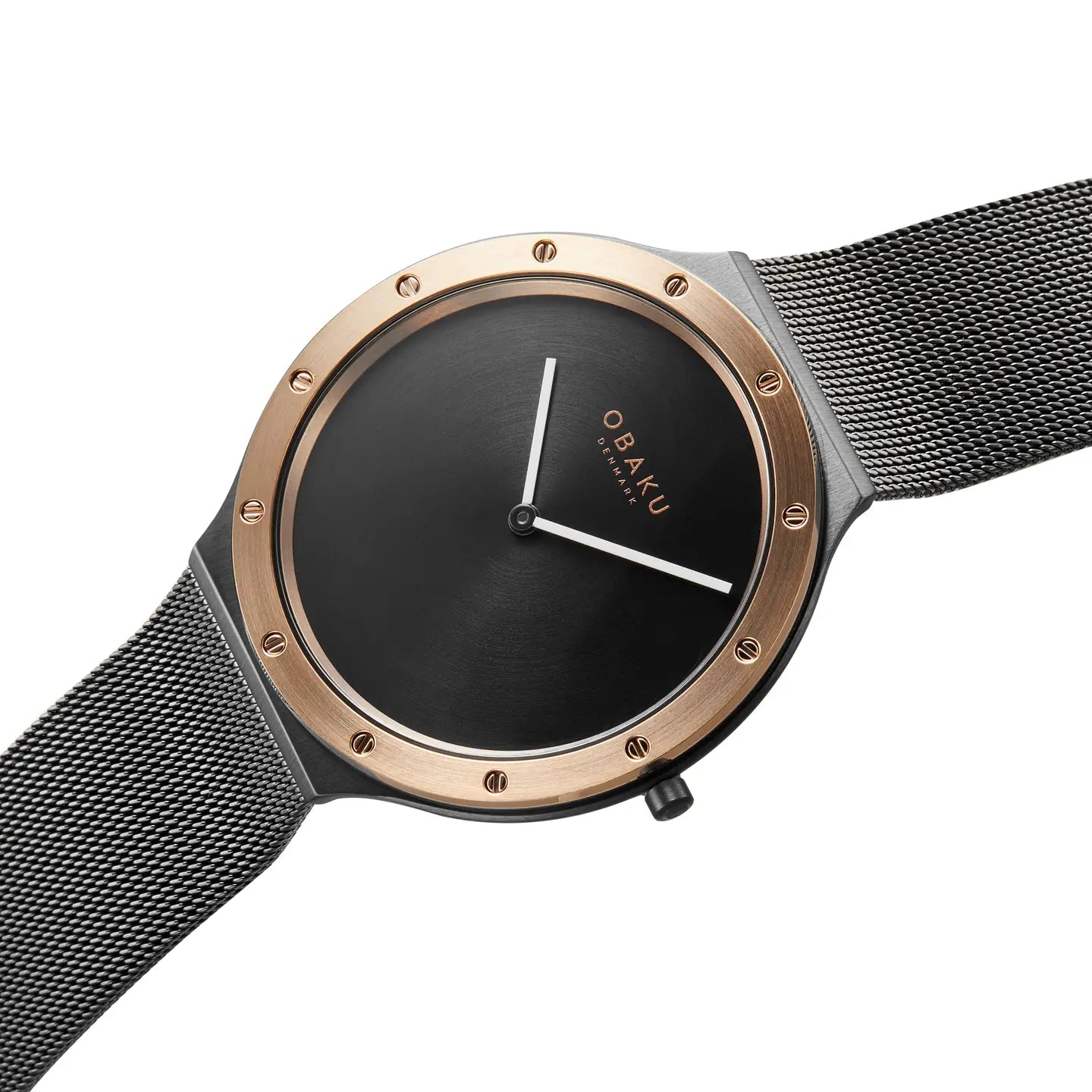 Men's Ultra Slim Rose Gold Quartz Bolt On Bezel & Mesh Watch