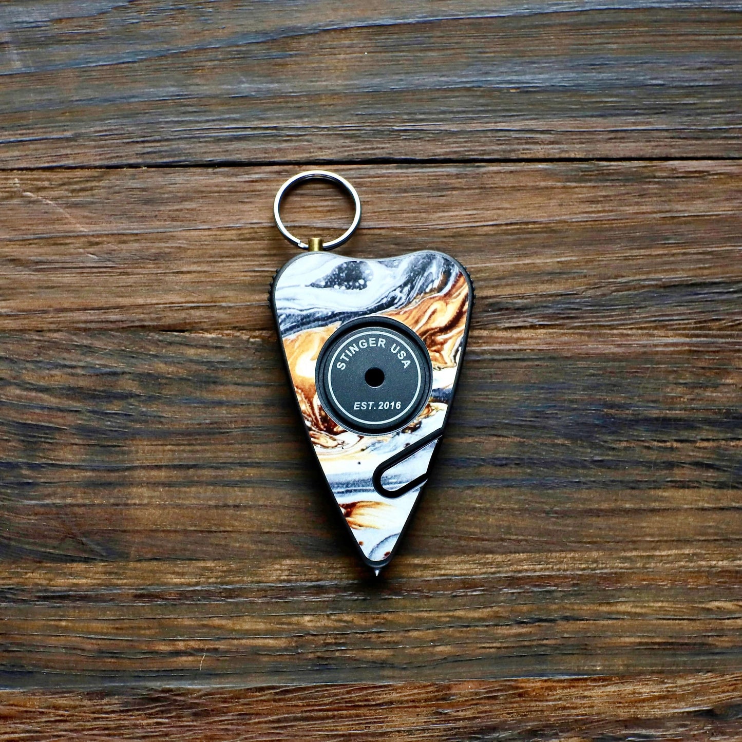 Stinger Stay Away Personal Safety Alarm Keychain Emergency Tool: Siren Alarm, Seat Belt Cutter, Glass Breaker (Black Marble)