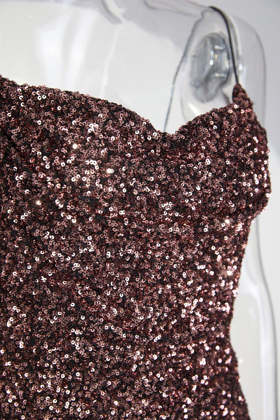 High quality elegant slight stretch sling sequins slim high slit maxi dress