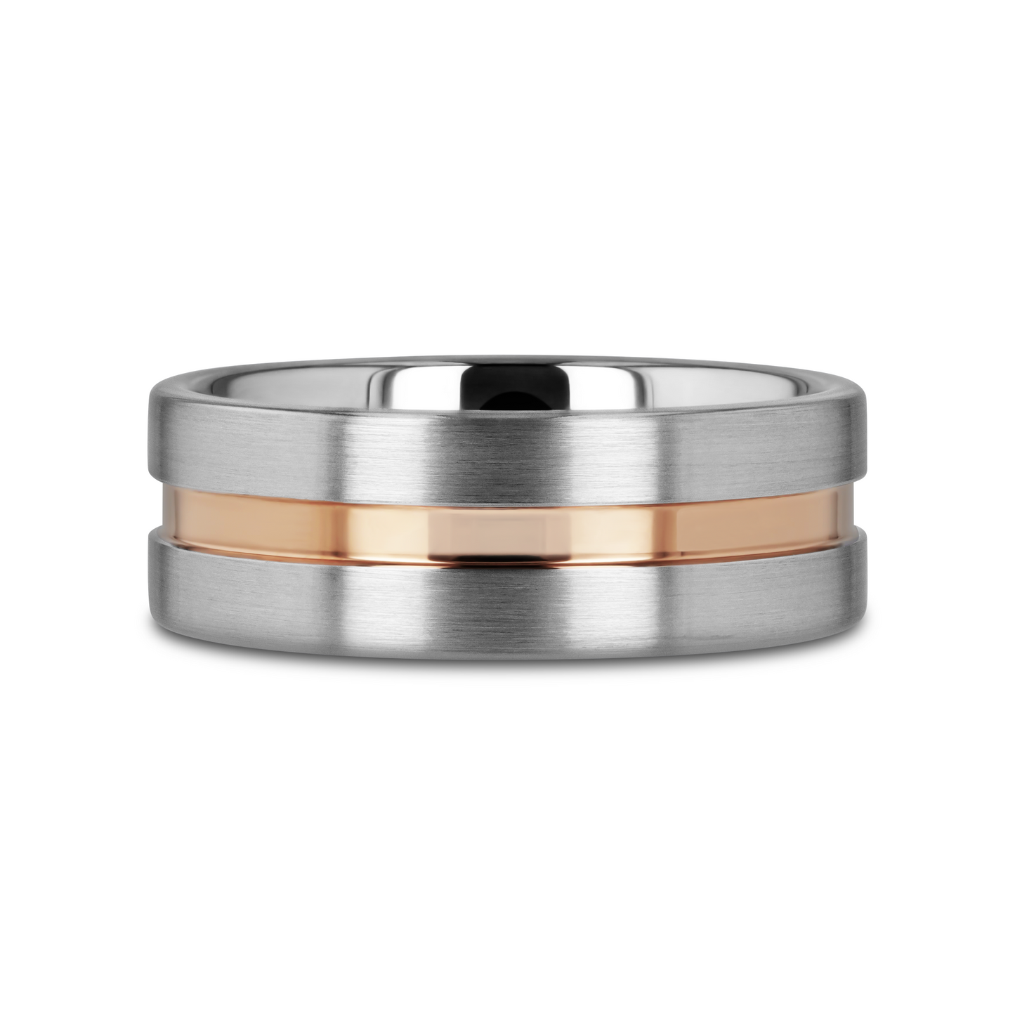 ZEUS Flat Brushed Tungsten Carbide Ring with Rose Gold-Plated Groove (4mm–10mm)