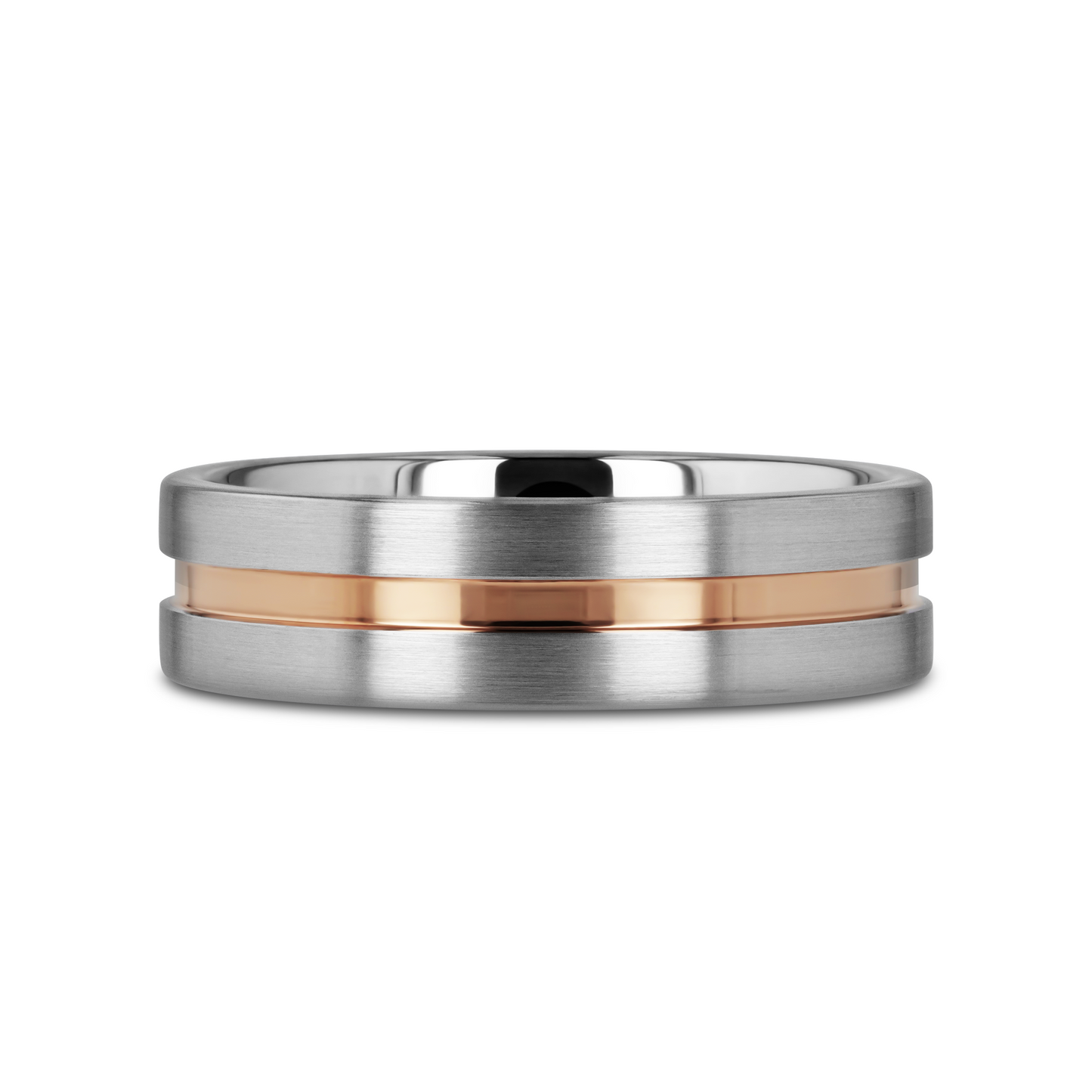 ZEUS Flat Brushed Tungsten Carbide Ring with Rose Gold-Plated Groove (4mm–10mm)