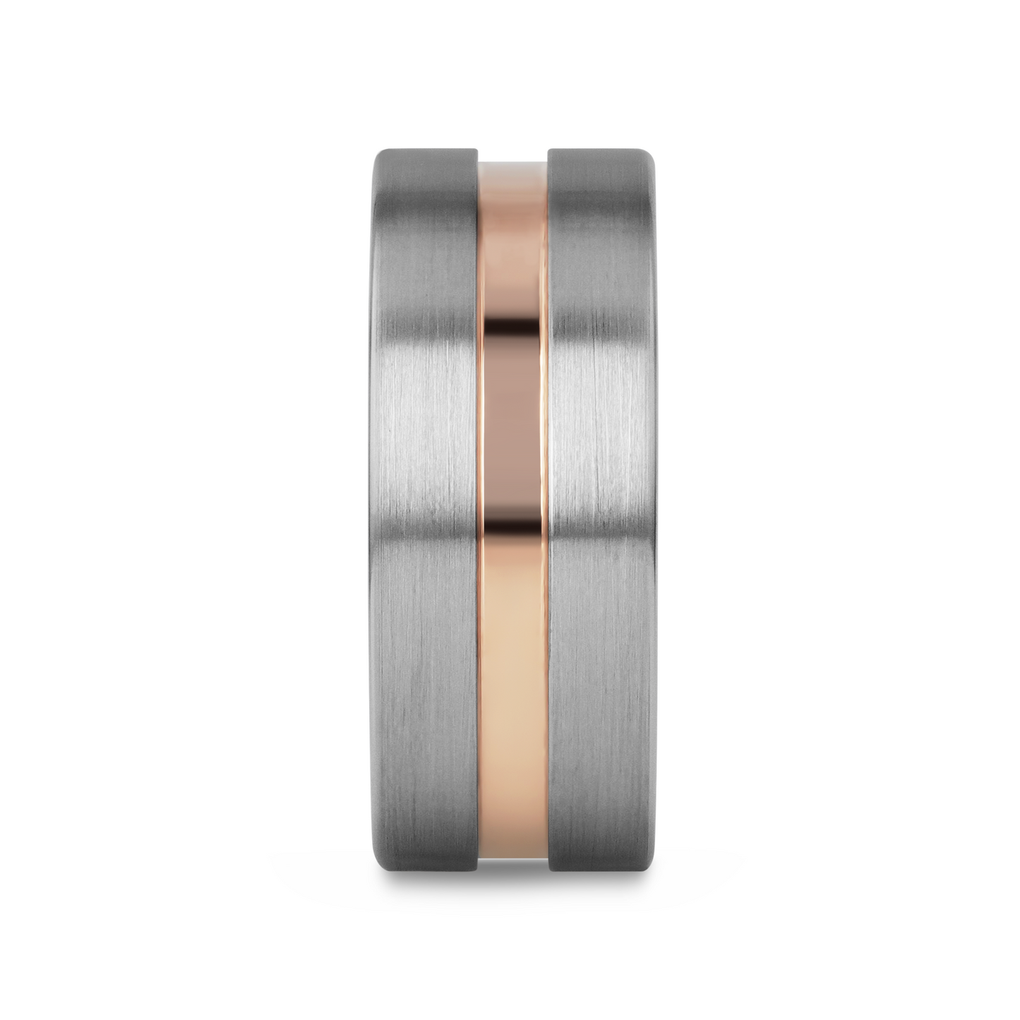 ZEUS Flat Brushed Tungsten Carbide Ring with Rose Gold-Plated Groove (4mm–10mm)