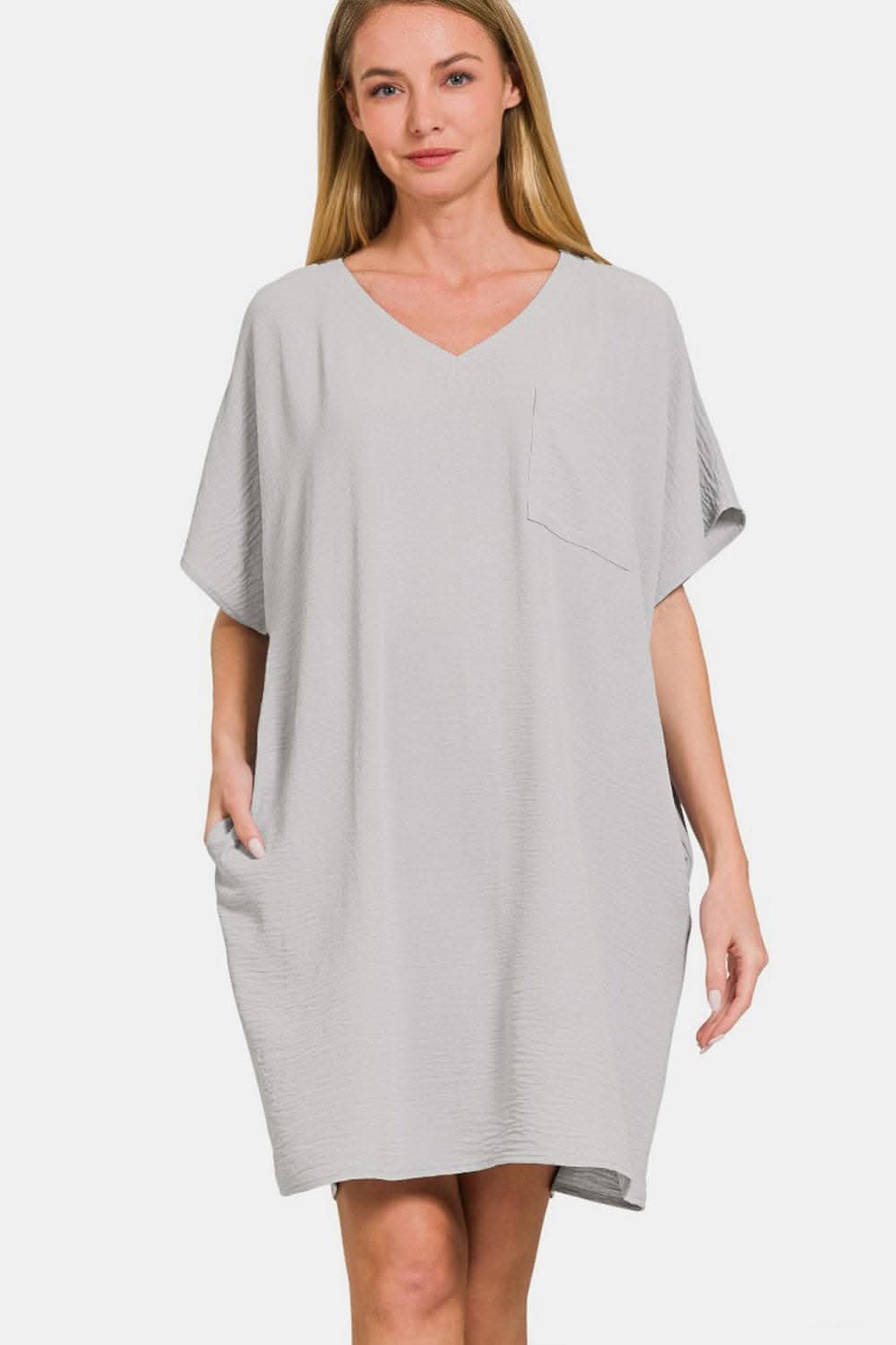 Zenana V-Neck Tee Dress with Pockets for Effortless Style