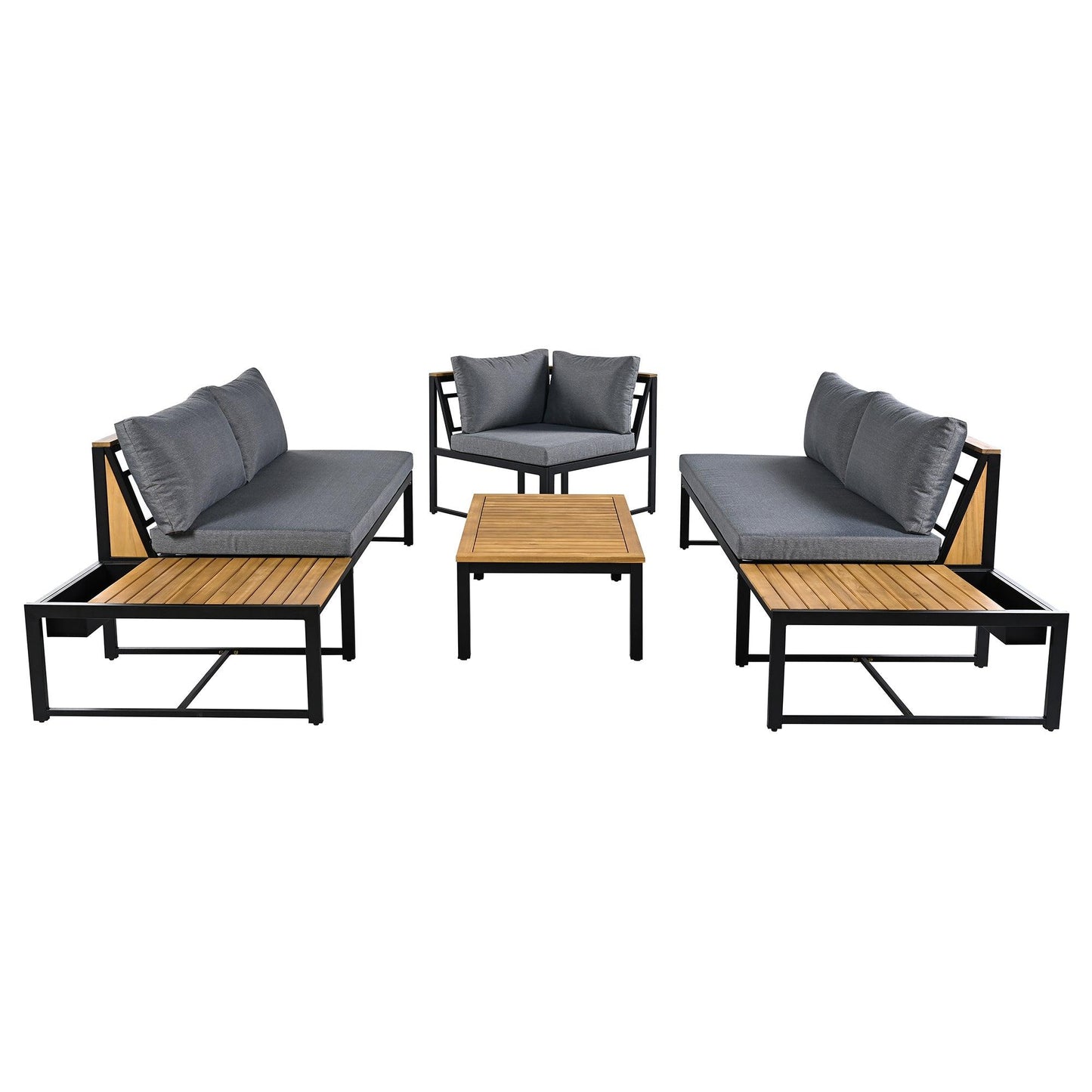 Patio Furniture Set with Loveseats, 4 Pieces Outdoor Sofa Set with Waterproof Cushions, Durable Iron-Wood Design for Garden, Backyard, Poolside