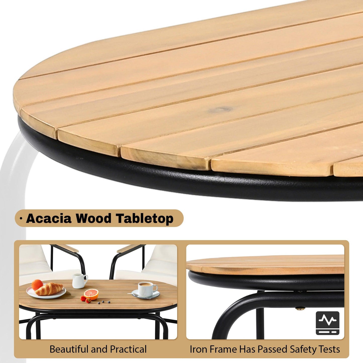 Outdoor Chaise Lounge Chairs Set of 3 with Acacia Side Table, Pool Lounge Chairs for Lawn, Deck, Beach