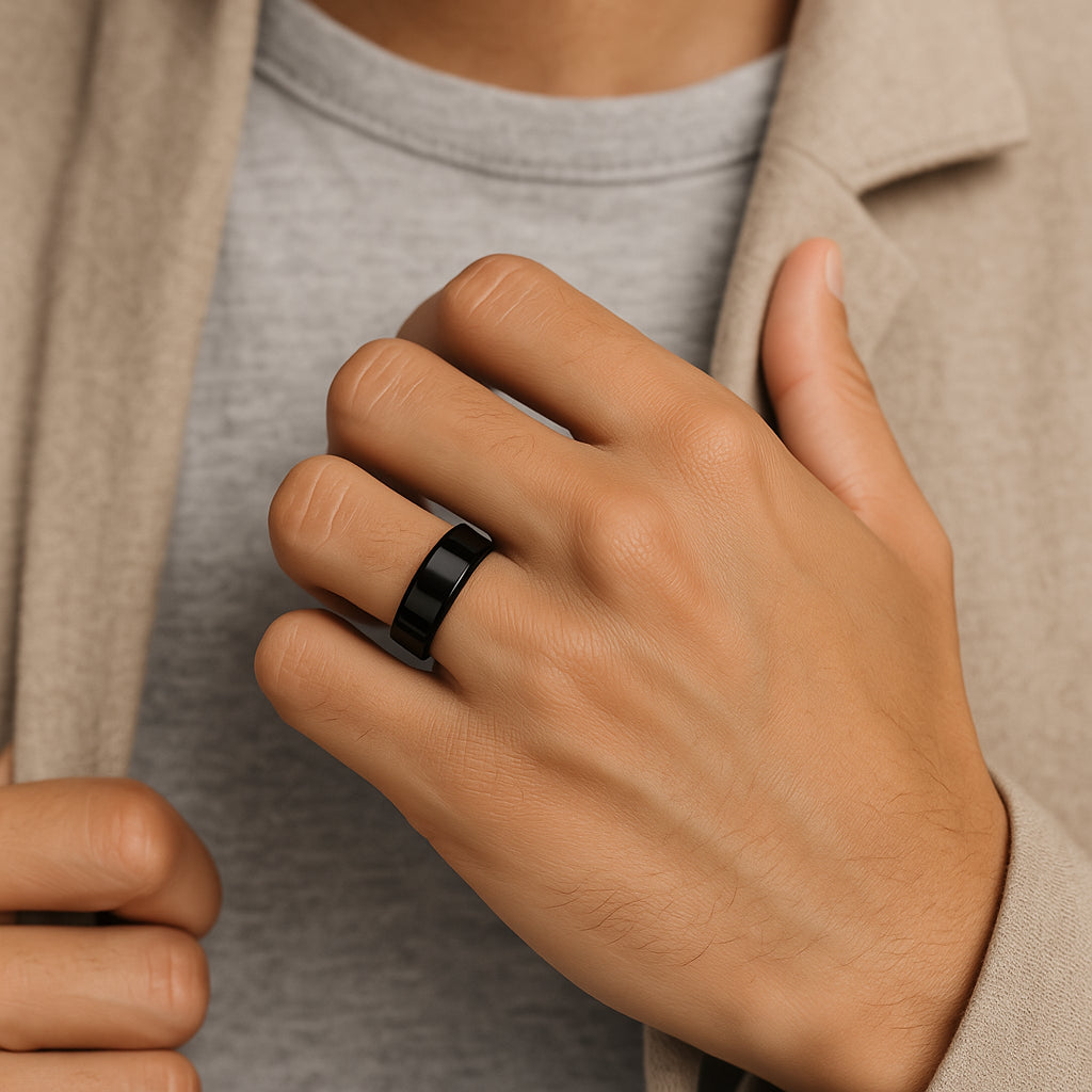 SACRAMENTO Black Tungsten Carbide Ring with Beveled Edges – 10mm