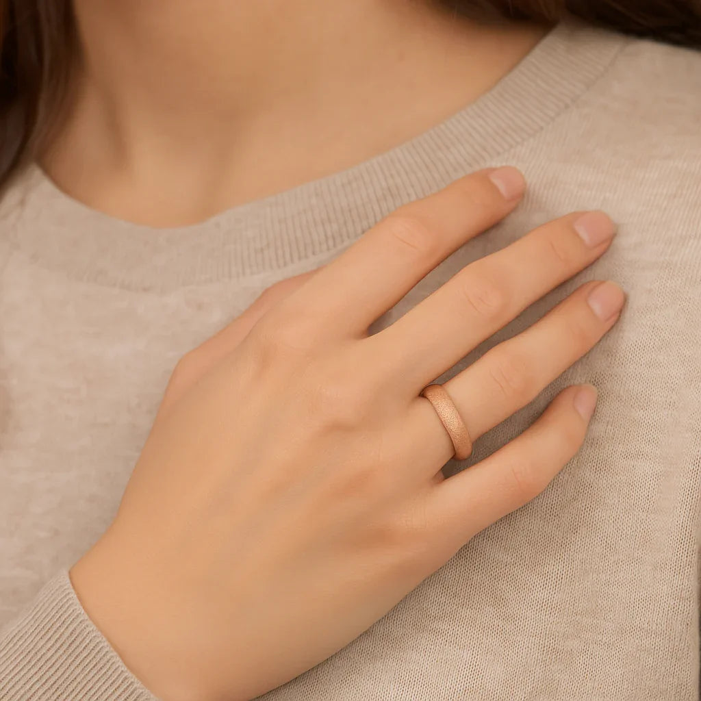 EMBER Domed Women's Rose Gold Plated Tungsten Carbide Ring with Sandblasted Crystalline Finish - 4mm