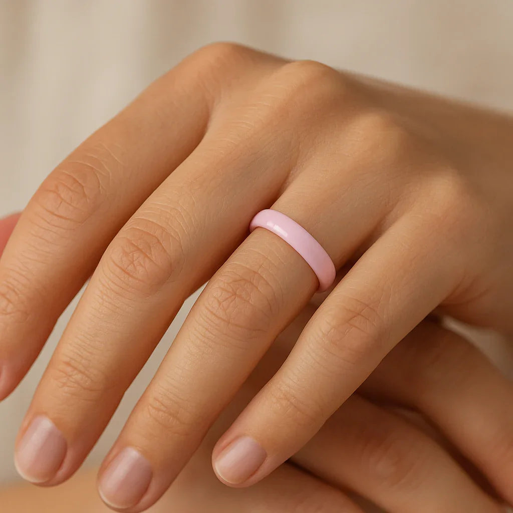 CORAL Domed Polish Finish Pink Ceramic Ring — 4mm