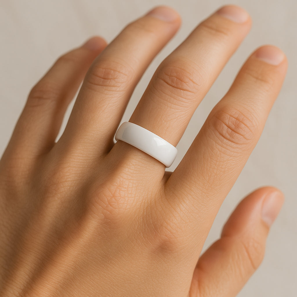 IVORY Domed Polish Finished White Ceramic Ring - 6mm & 8mm