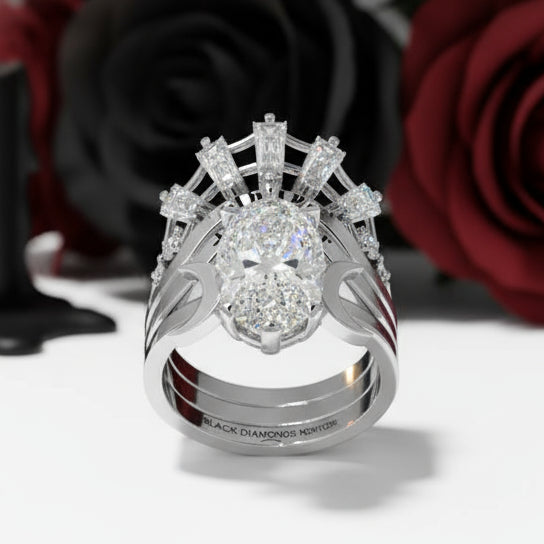 Always and Forever Promise Rings - Oval Cut Diamond Gothic Bridal Set in 14K Rose Gold