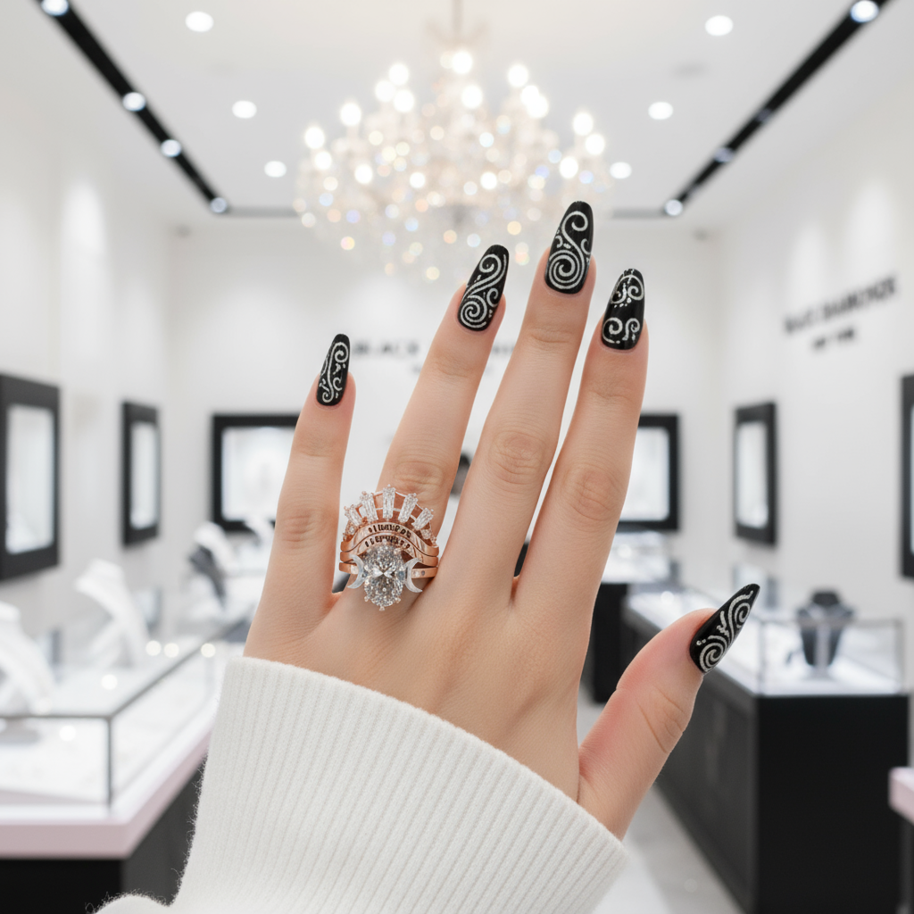 Always and Forever Promise Rings - Oval Cut Diamond Gothic Bridal Set in 14K Rose Gold