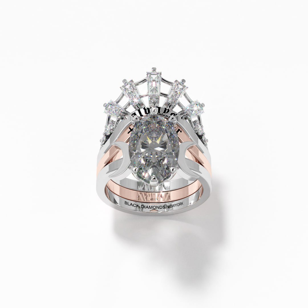Always and Forever Promise Rings - Oval Cut Diamond Gothic Bridal Set in 14K Rose Gold