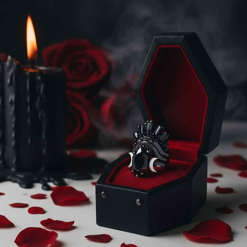 Always and Forever Promise Rings - Oval Cut Diamond Gothic Bridal Set in 14K Rose Gold