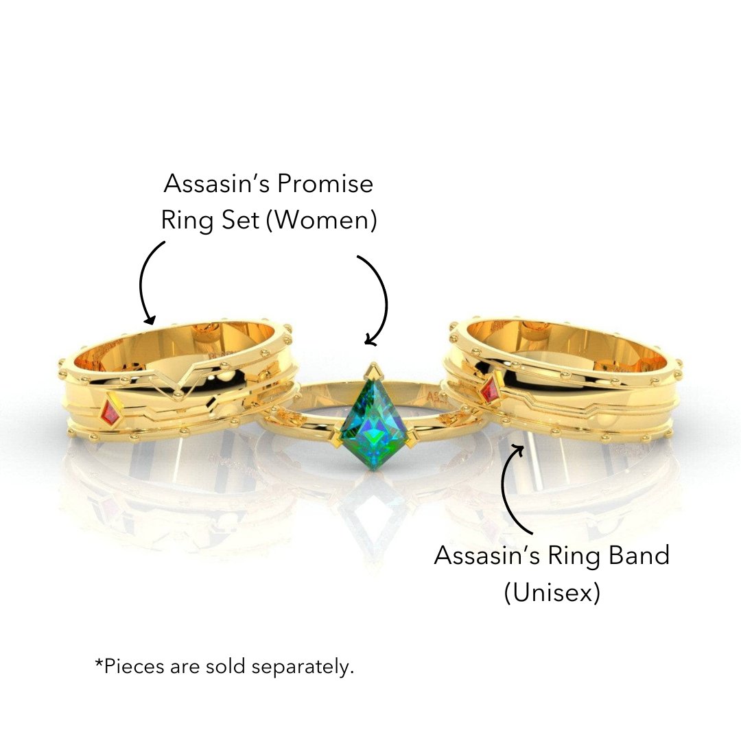 Assasin's Promise Ring Band (Unisex)- 14k Yellow Gold Video Game Inspired Rings