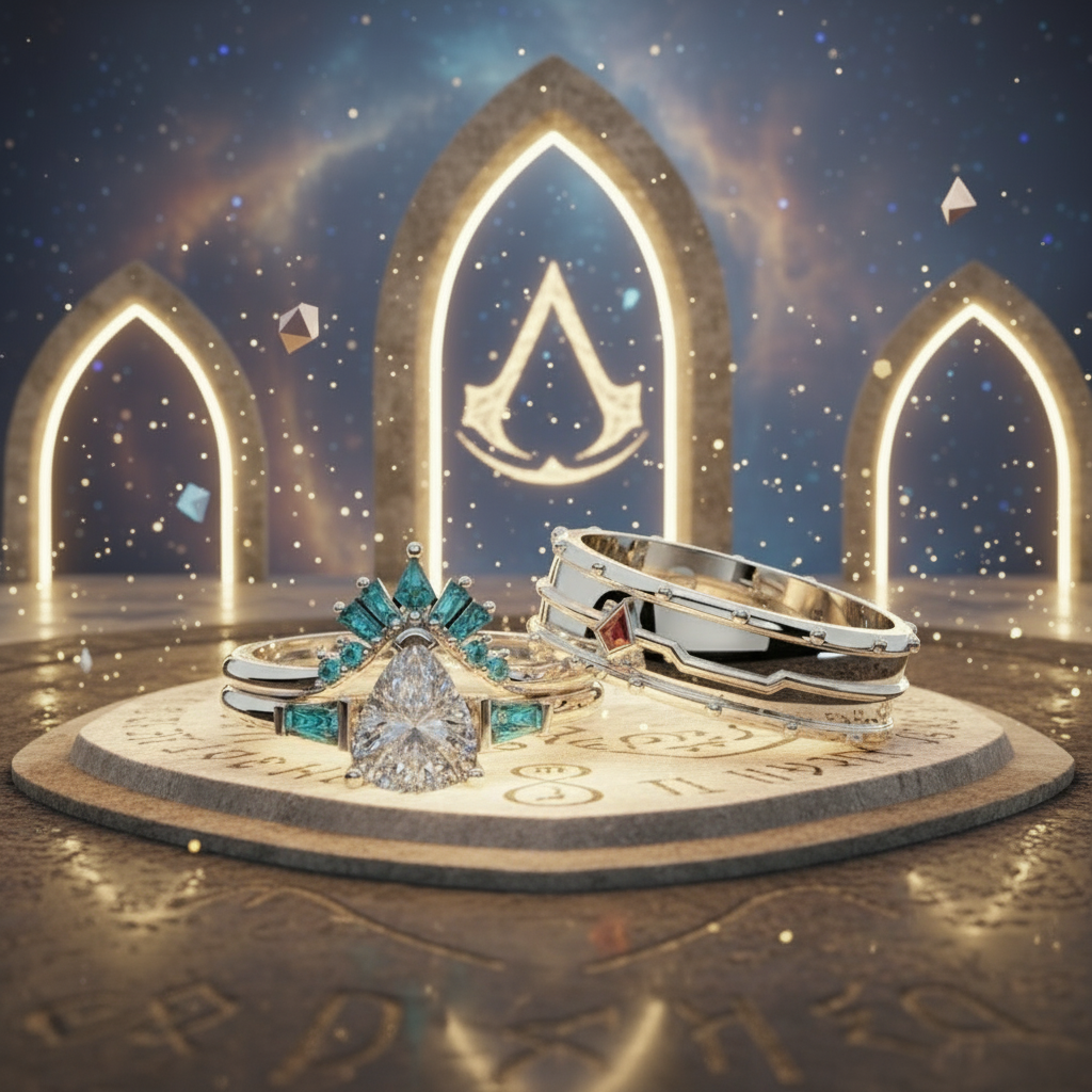 Assasin's Romance Engagement Ring- 14k Yellow Gold Video Game Inspired Rings