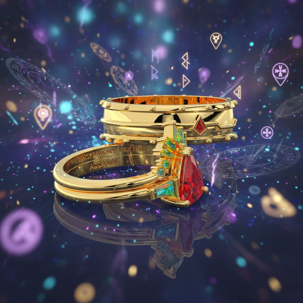 Assasin's Romance Engagement Ring- 14k Yellow Gold Video Game Inspired Rings