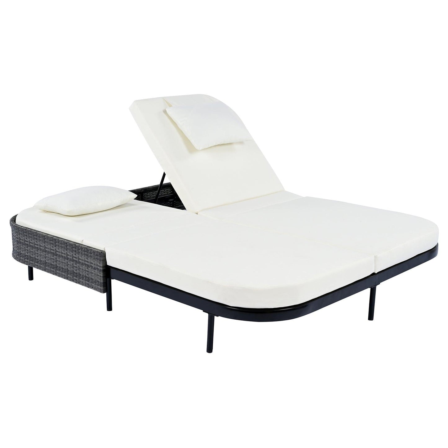 Outdoor Daybed, Patio Rattan Daybed with 5-Position Adjustable Backrest and Removable Cushions & Pillows for Garden, Backyard, Poolside