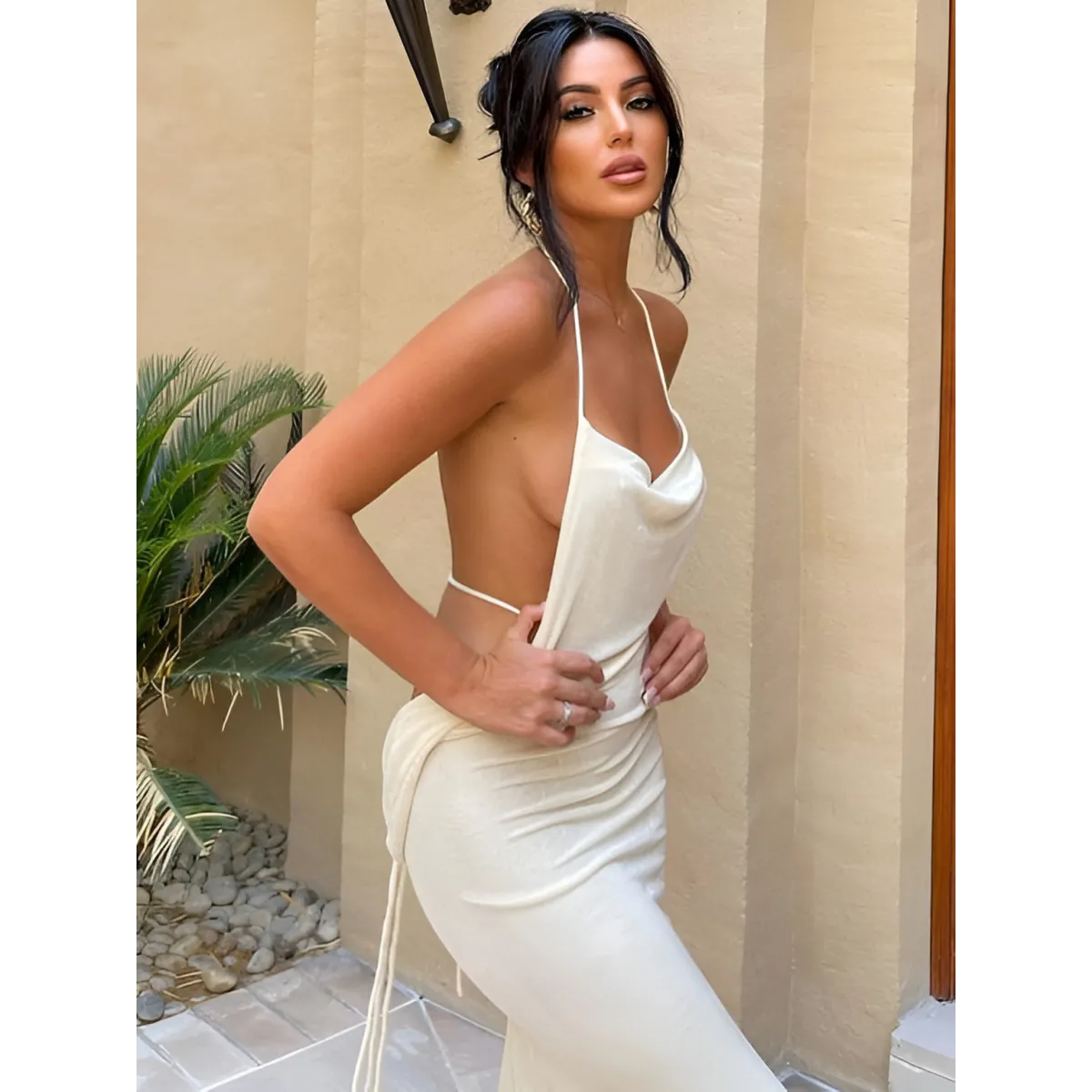 Lace Up Backless Dress