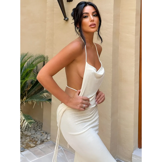 Lace Up Backless Dress