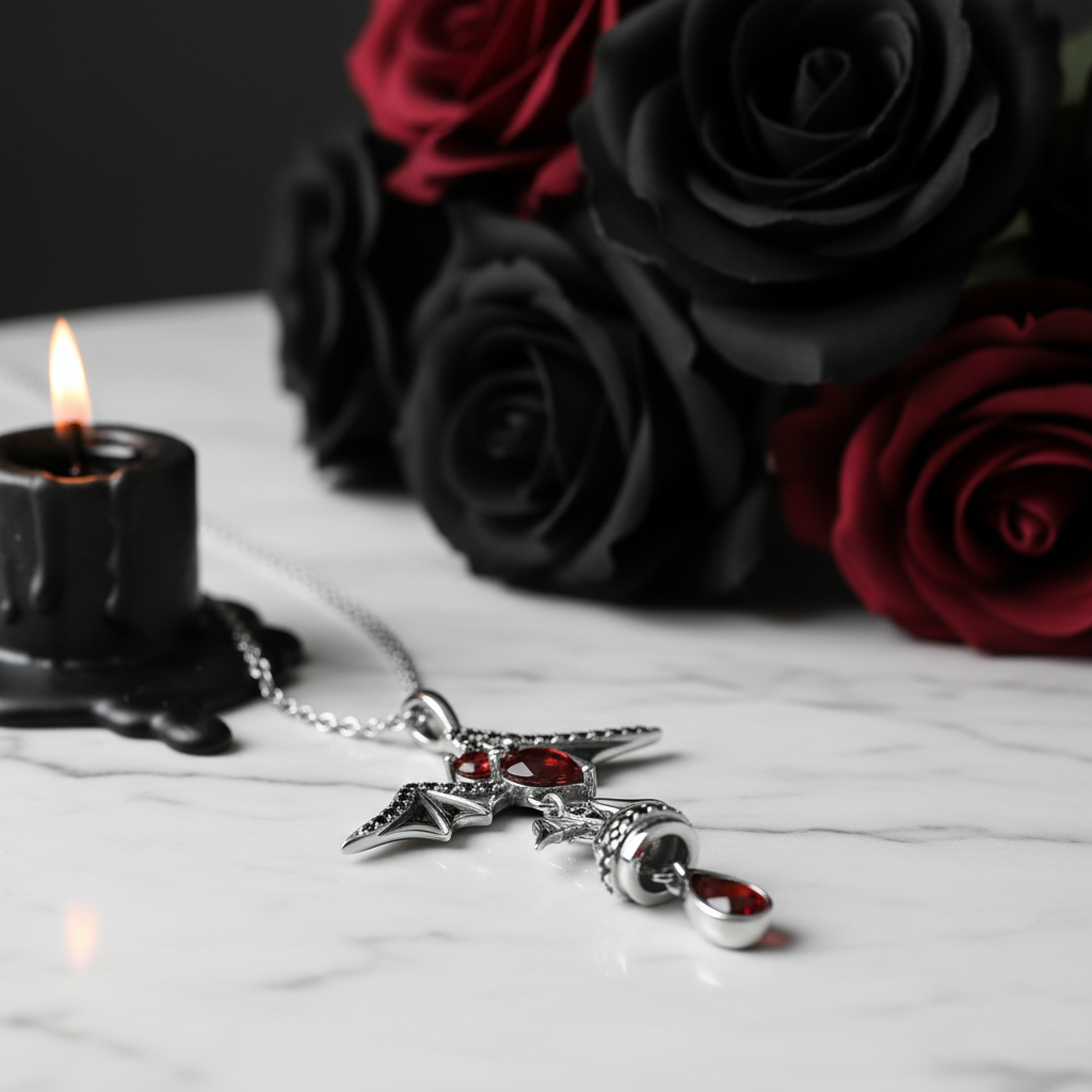 Bat Shaped Natural Garnet Vintage Gothic Punk Necklace