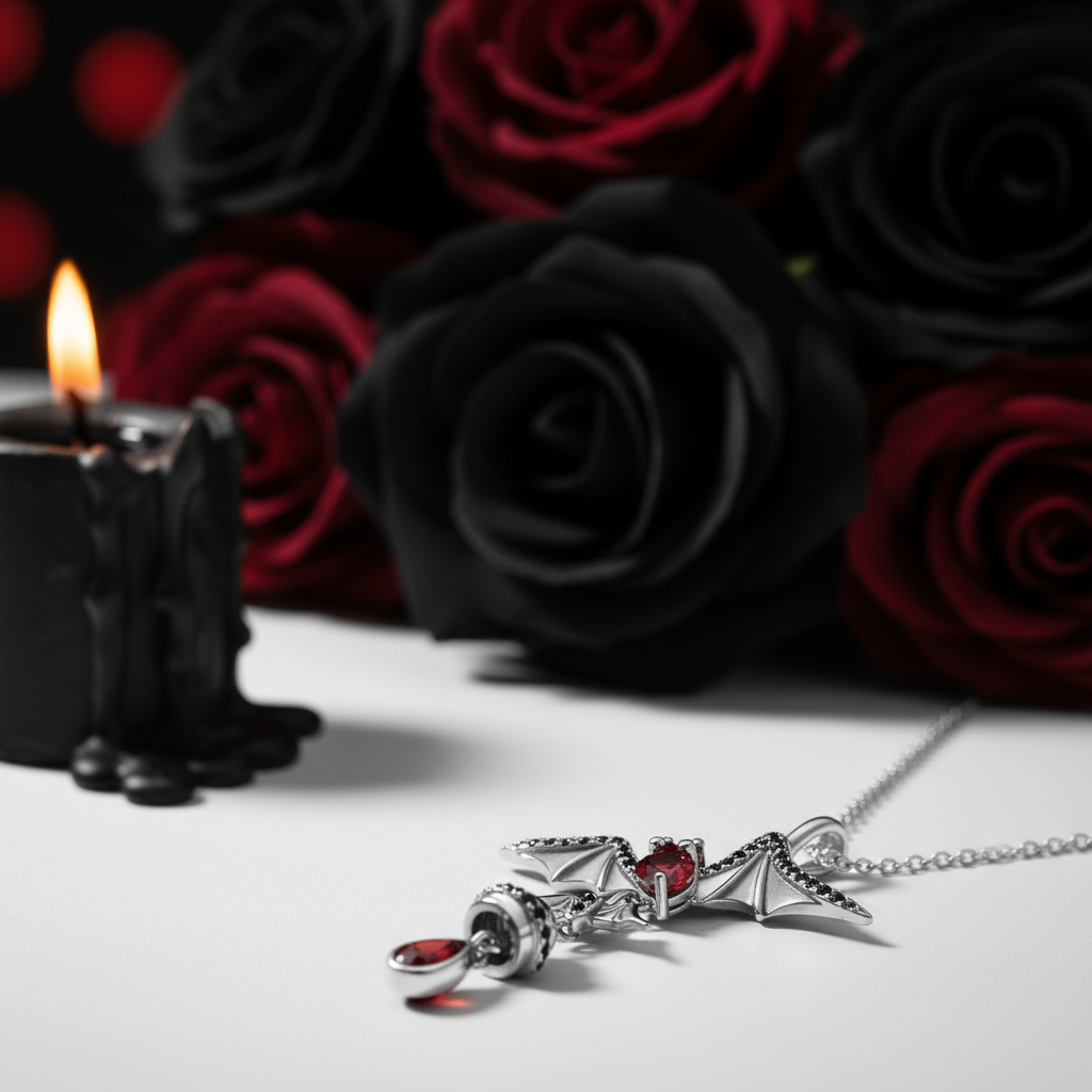 Bat Shaped Natural Garnet Vintage Gothic Punk Necklace