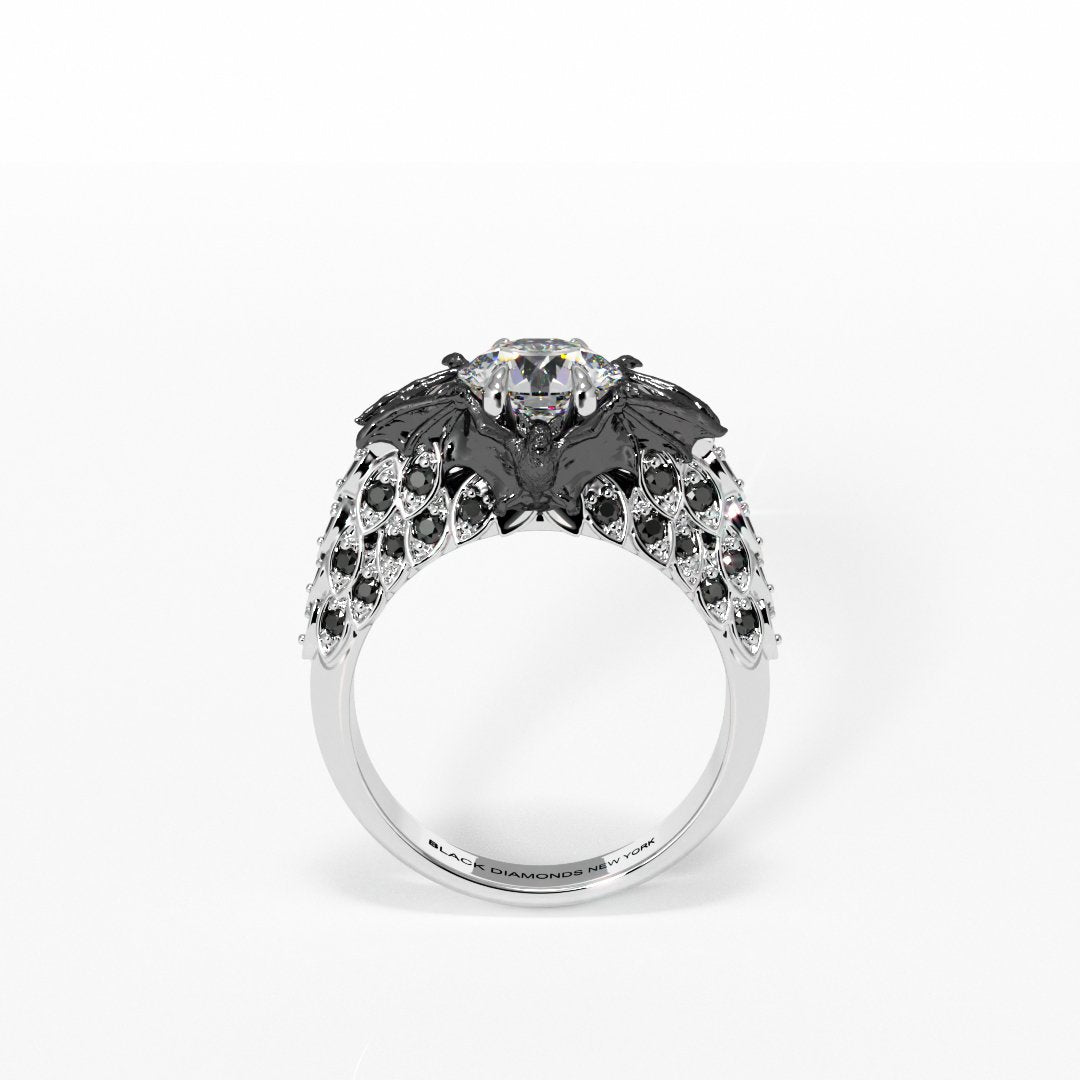 Bat's Kiss Promise Ring- 1.5 Ct Round and Coffin Cut Diamond Gothic Ring