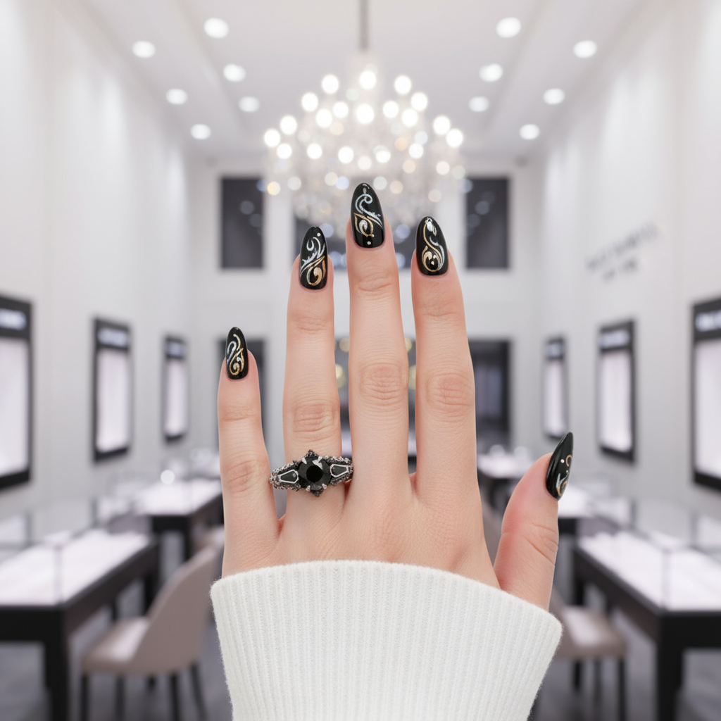 Bat's Kiss Promise Ring- 1.5 Ct Round and Coffin Cut Diamond Gothic Ring