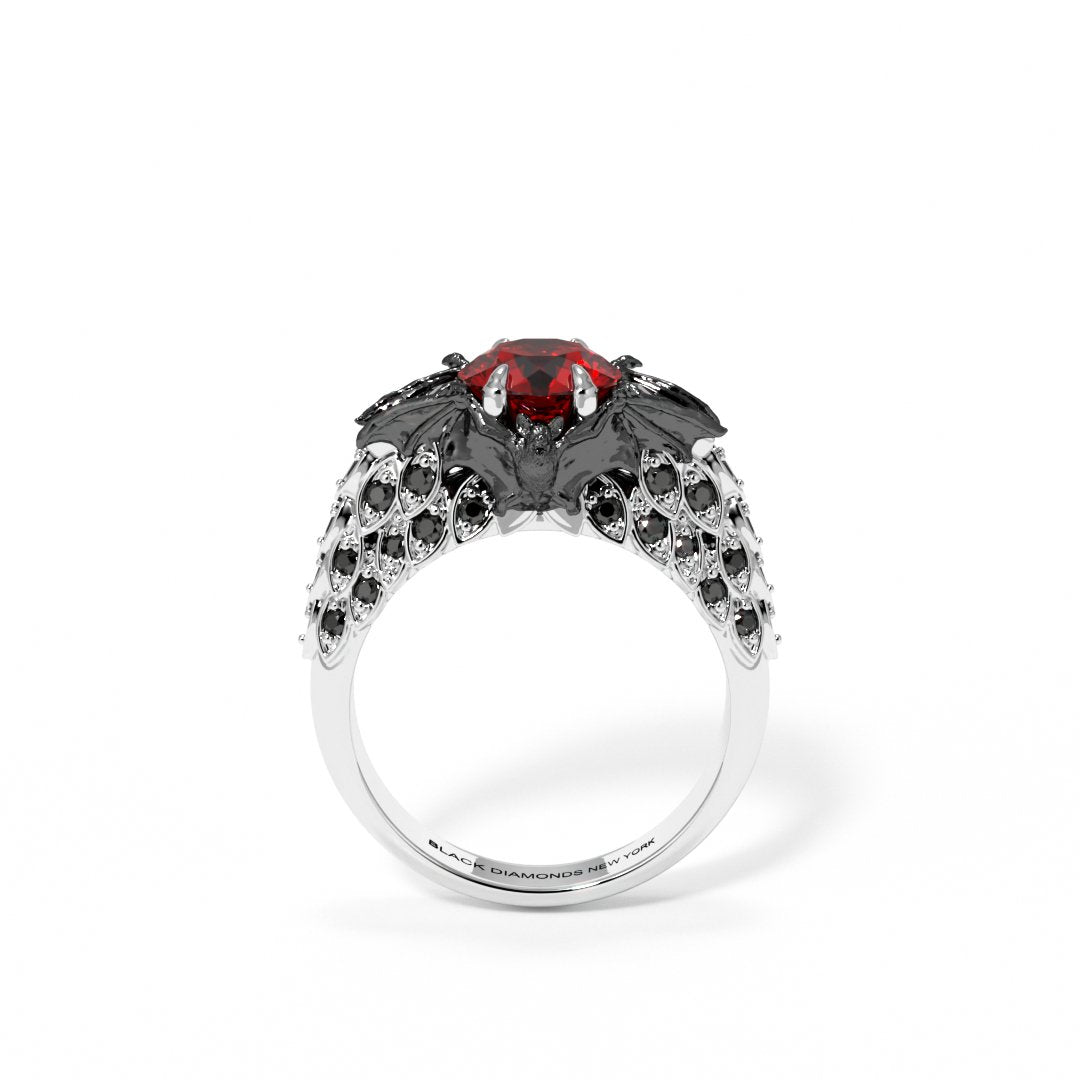 Bat's Kiss Promise Ring- 1.5 Ct Round and Coffin Cut Diamond Gothic Ring