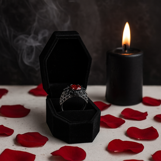 Bat's Kiss Promise Ring- 1.5 Ct Round and Coffin Cut Diamond Gothic Ring