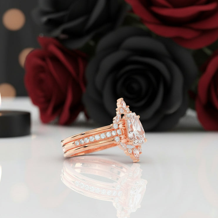 Be Mine Forever- Radiant Coffin Cut Diamond Gothic Wedding Ring